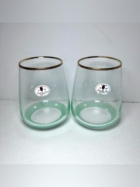 Cristalleria Fratelli Fume Italian Stemless Wine glasses with Gold Rim